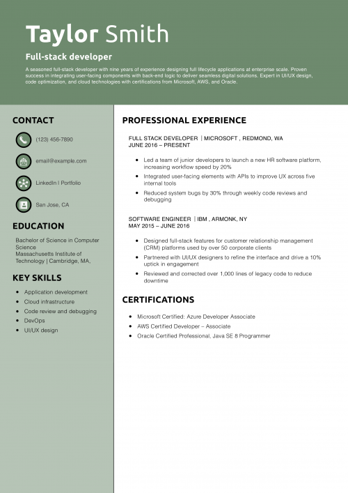 Full-stack developer resume example 