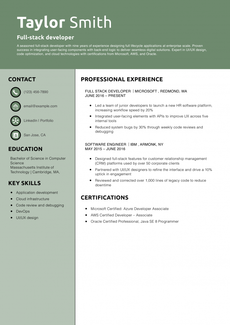 Full-stack developer resume example 