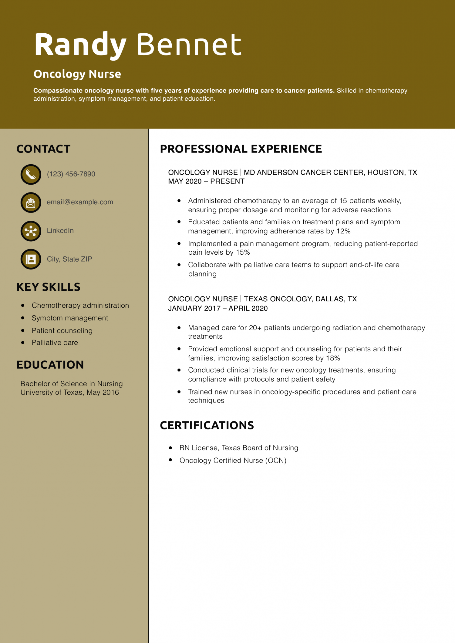 Oncology Nurse Resume Example