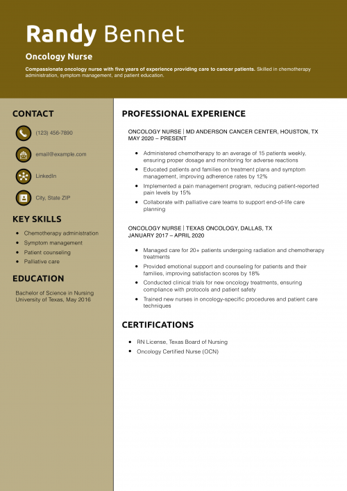 Oncology Nurse Resume Example