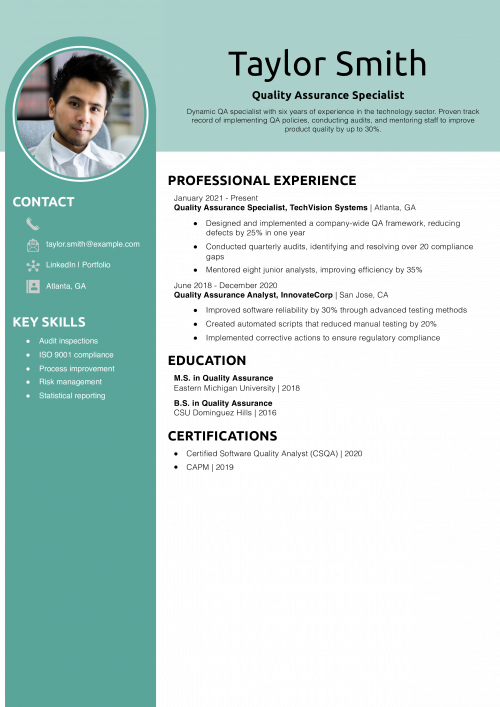 Quality Assurance Specialist Resume Example