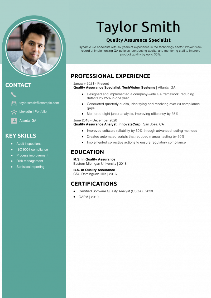 Quality Assurance Specialist Resume Example