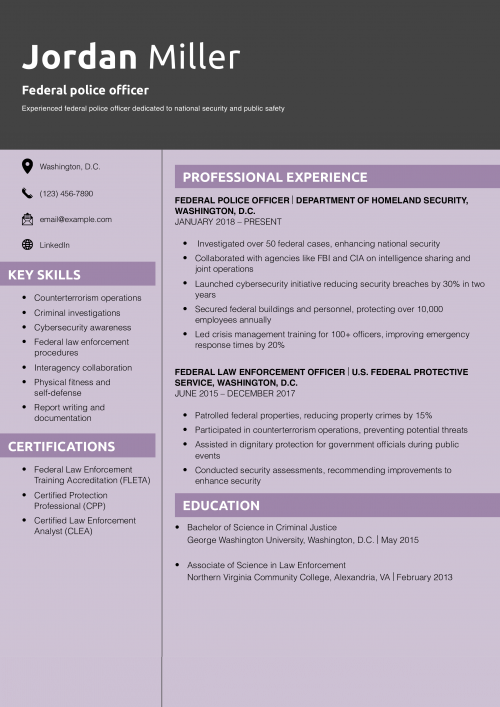 Federal police officer resume example