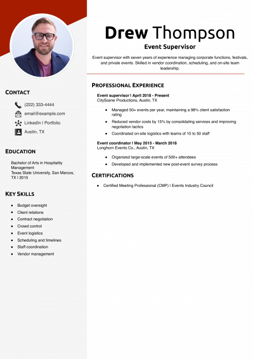 Event Supervisor Resume Example 
