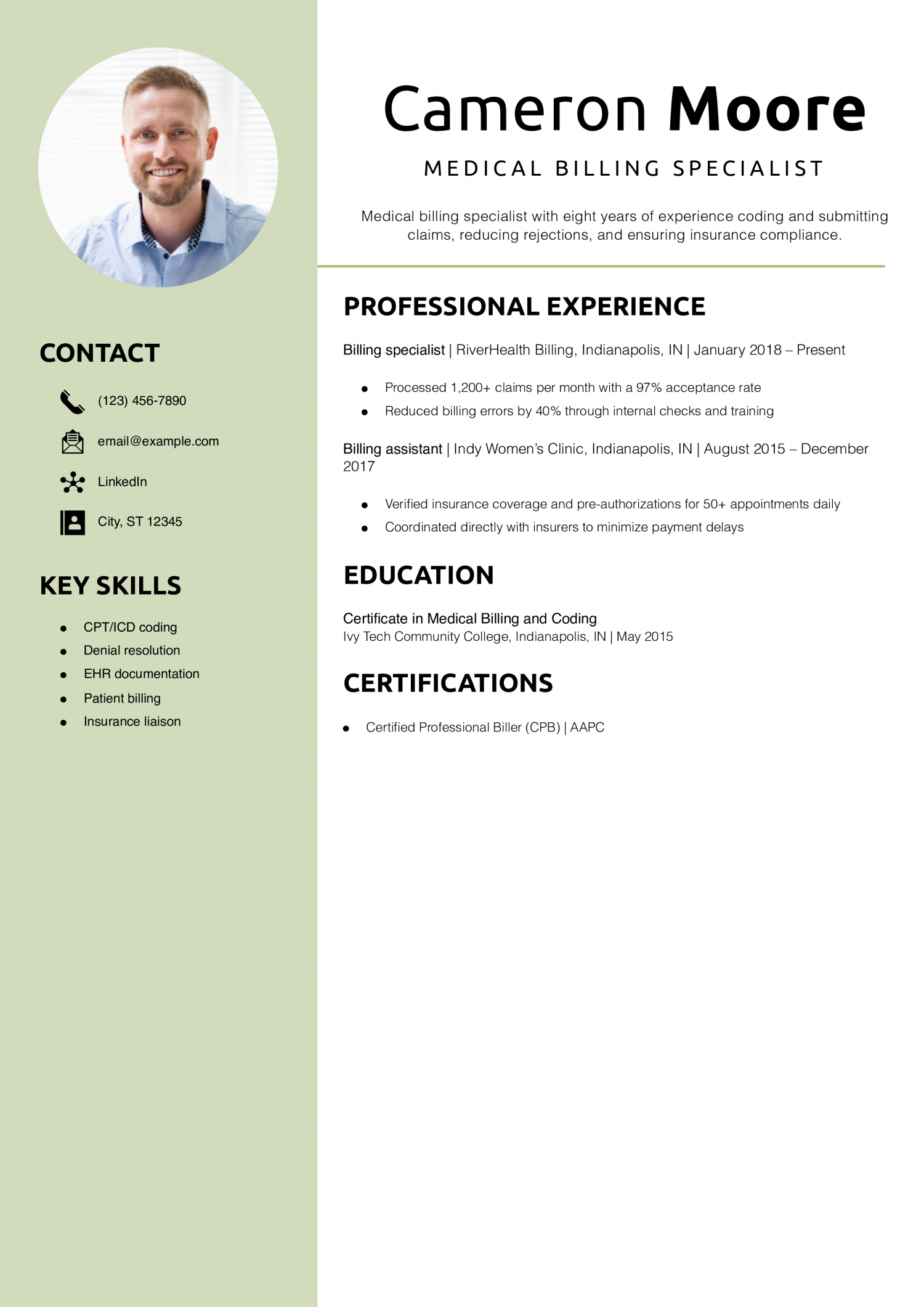 Medical billing specialist resume example
