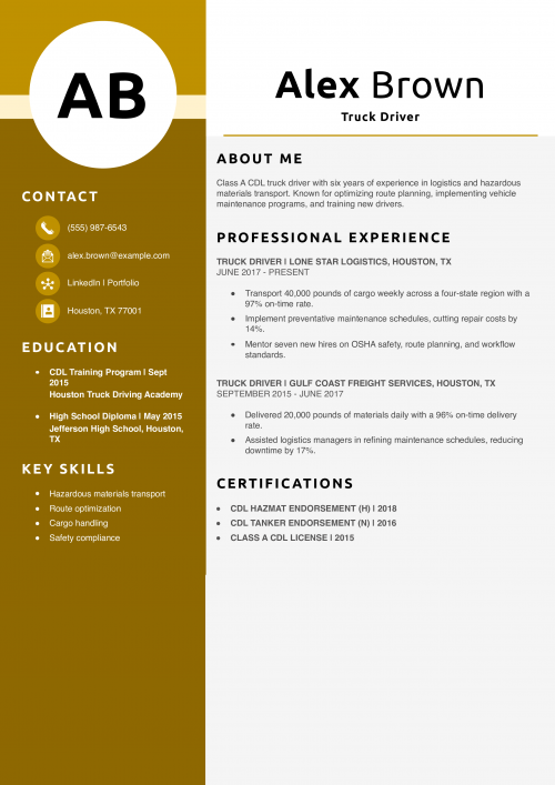 Truck Driver Resume Example