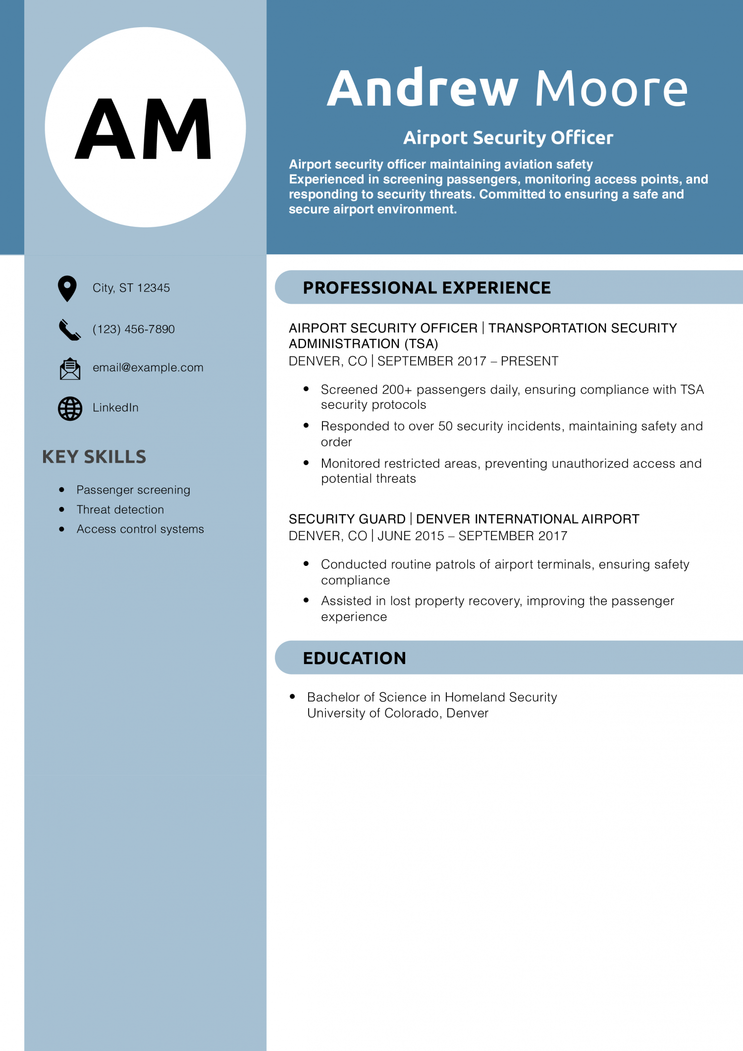 Airport Security Officer Resume Example