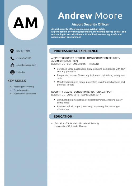 Airport Security Officer Resume Example