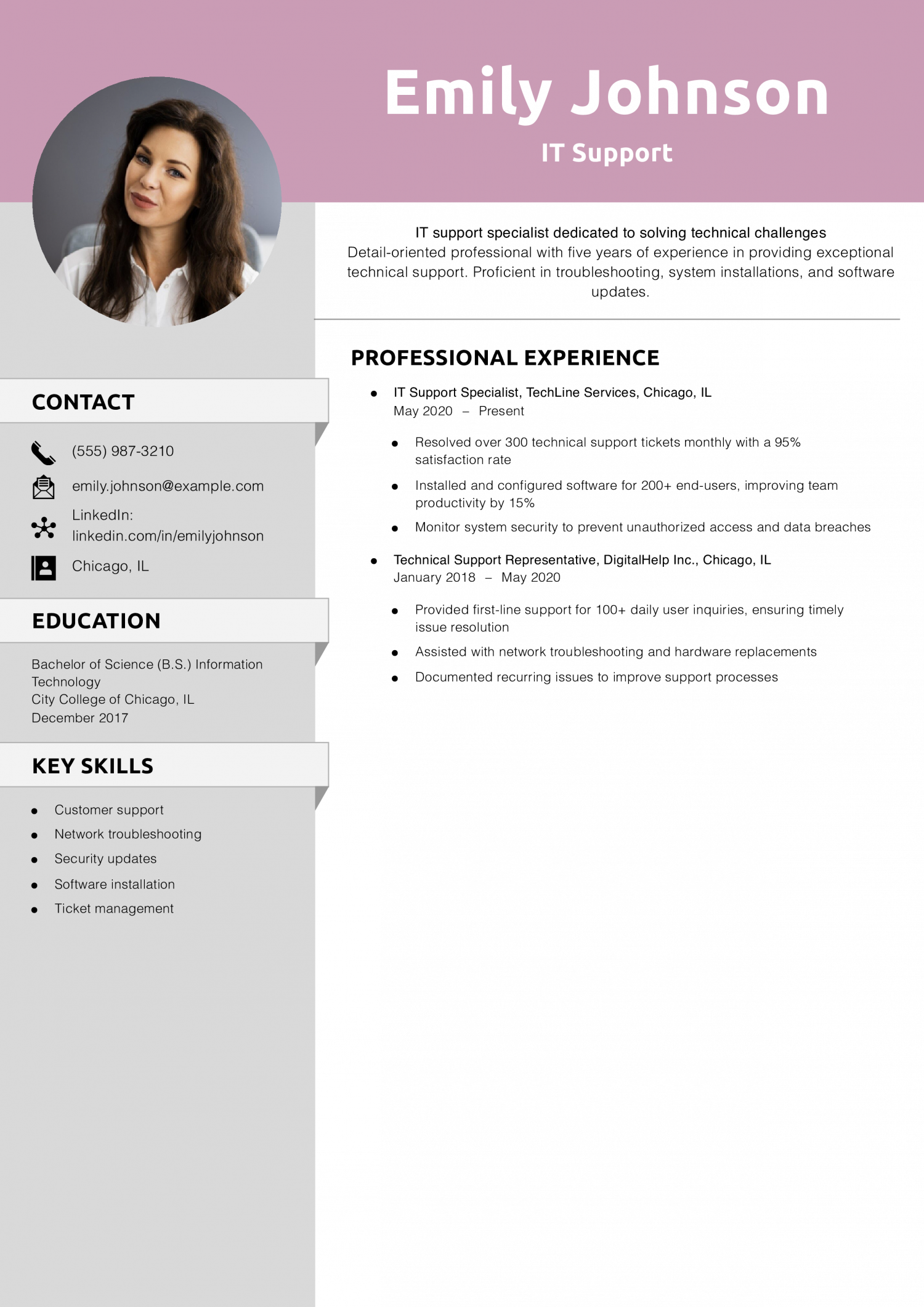 IT Support Resume Example 