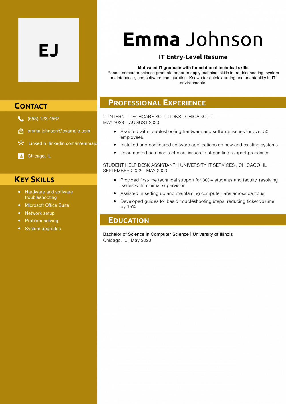 IT Entry-Level Resume Example 