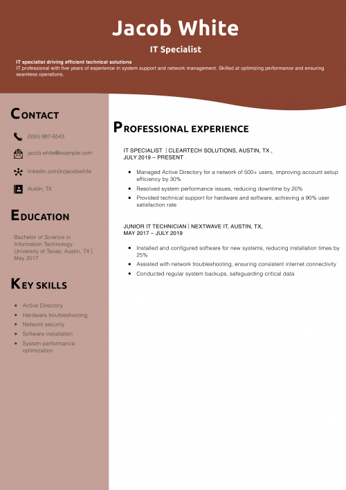 IT Specialist Resume Example 