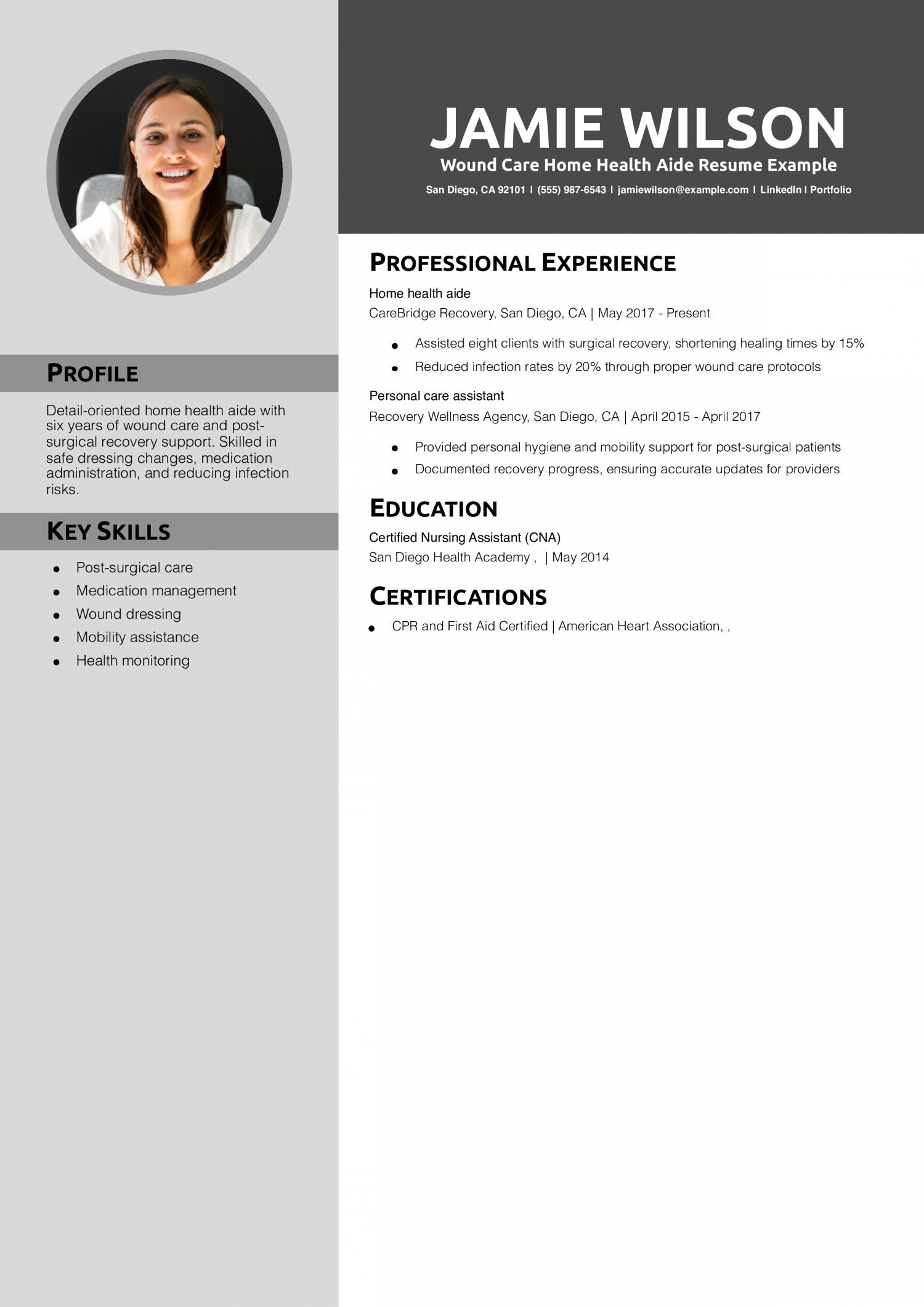 Wound Care Home Health Aide Resume Example