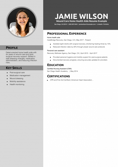 Wound Care Home Health Aide Resume Example