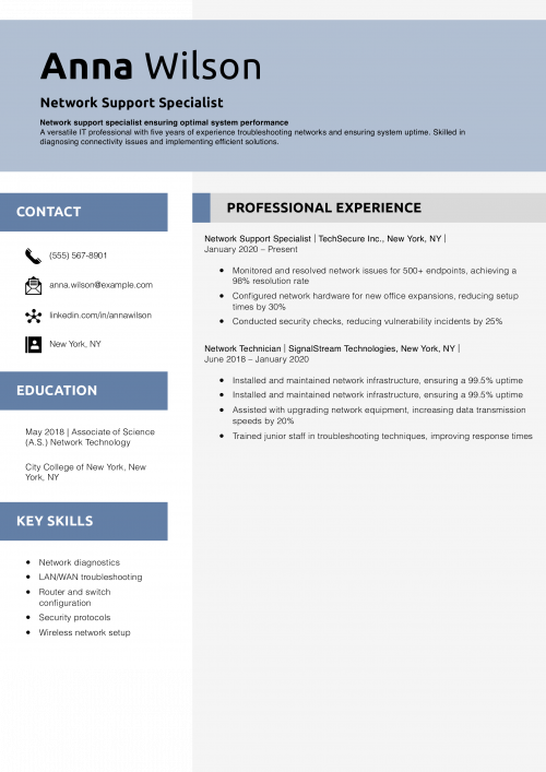 Network Support Specialist Resume Example 
