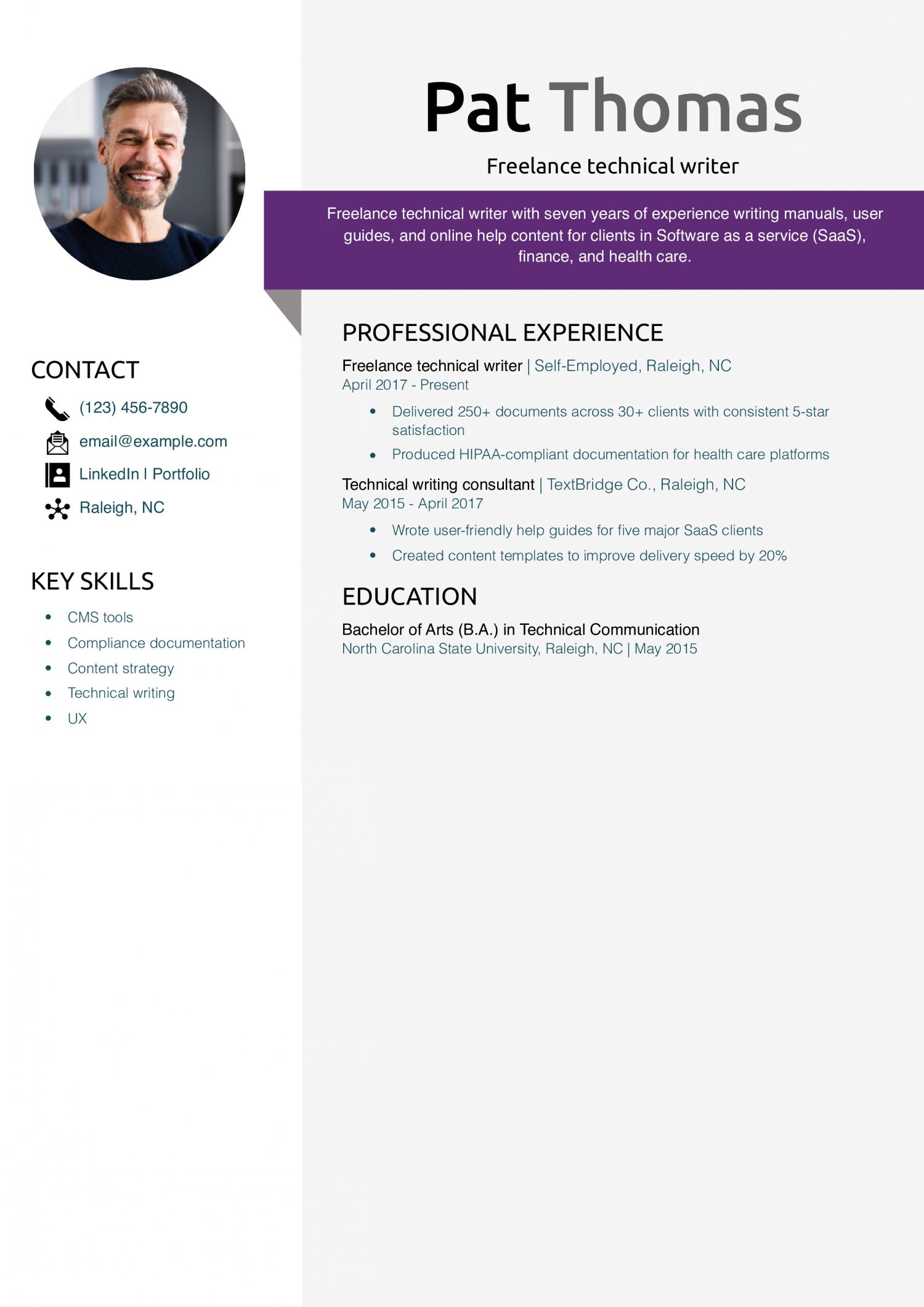 Freelance technical writer resume example 