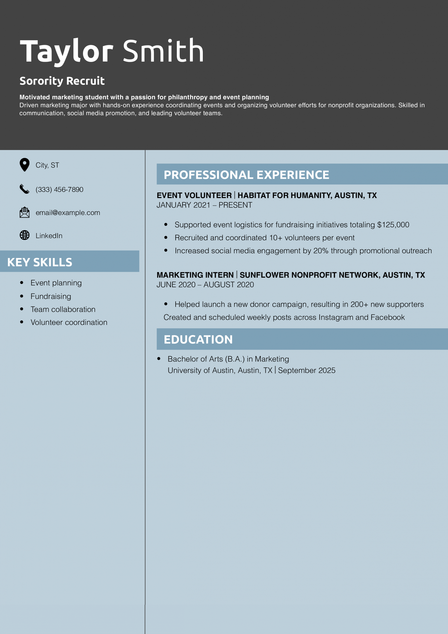 Sorority Recruit Resume Example
