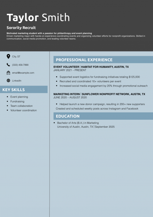 Sorority Recruit Resume Example