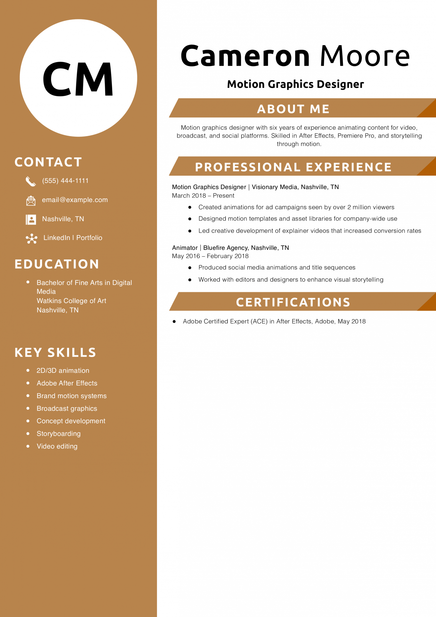 Motion Graphics Designer Resume