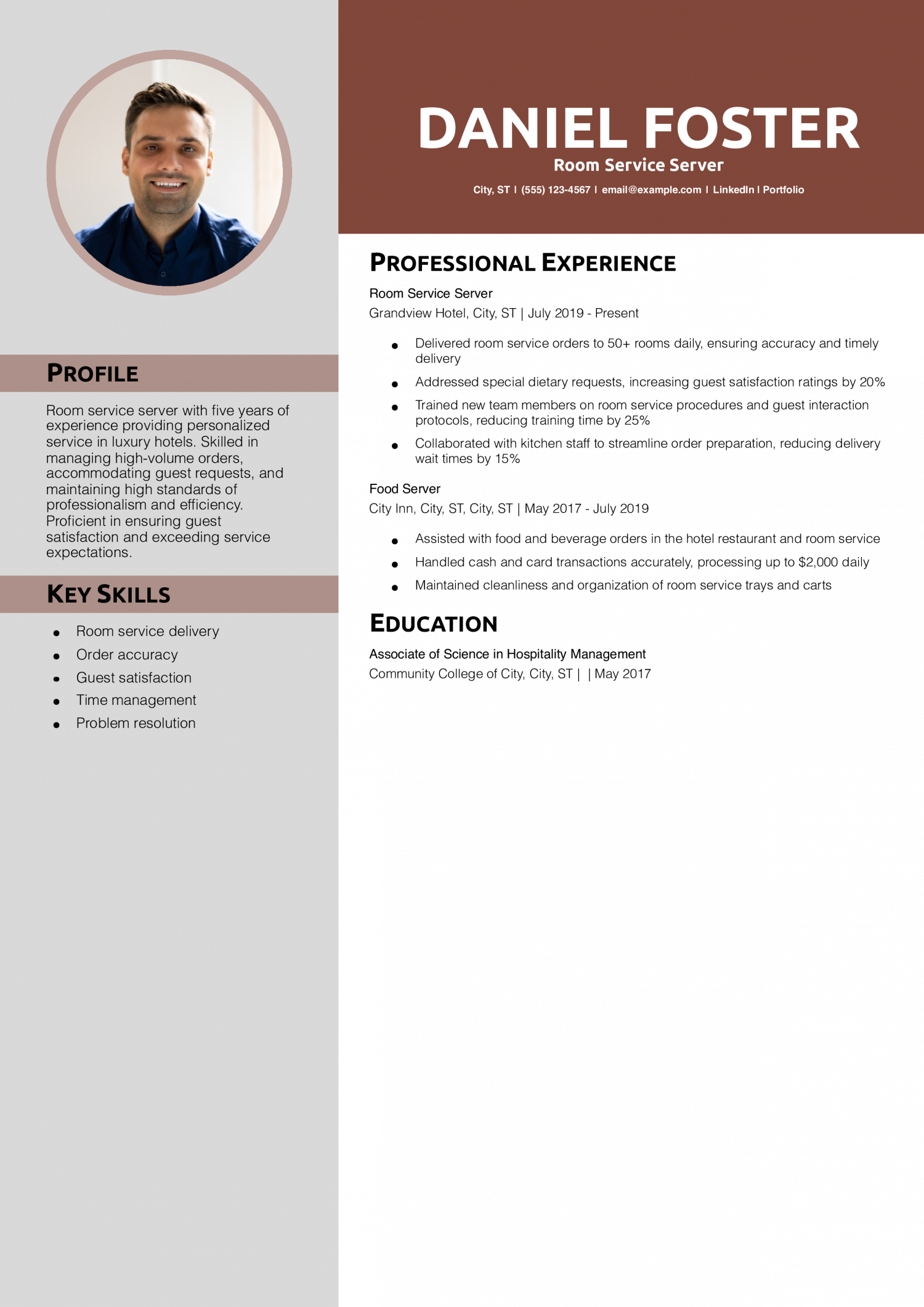 Room Service Server Resume Example