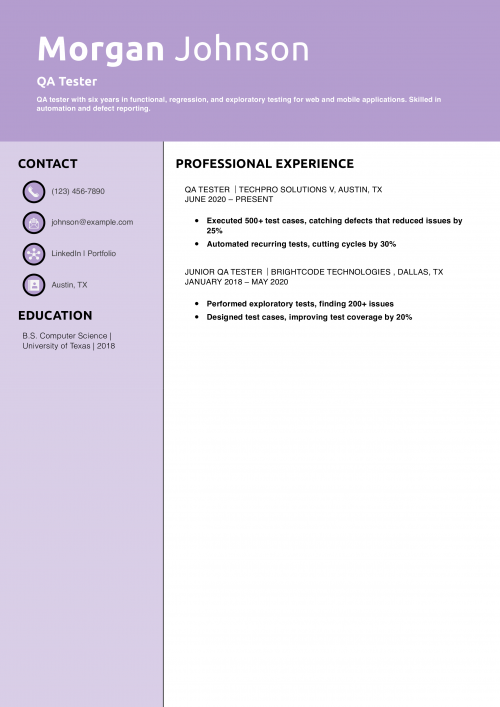 QA Tester Resume Example 