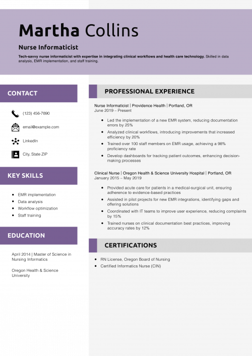 Nurse Informaticist Resume Example