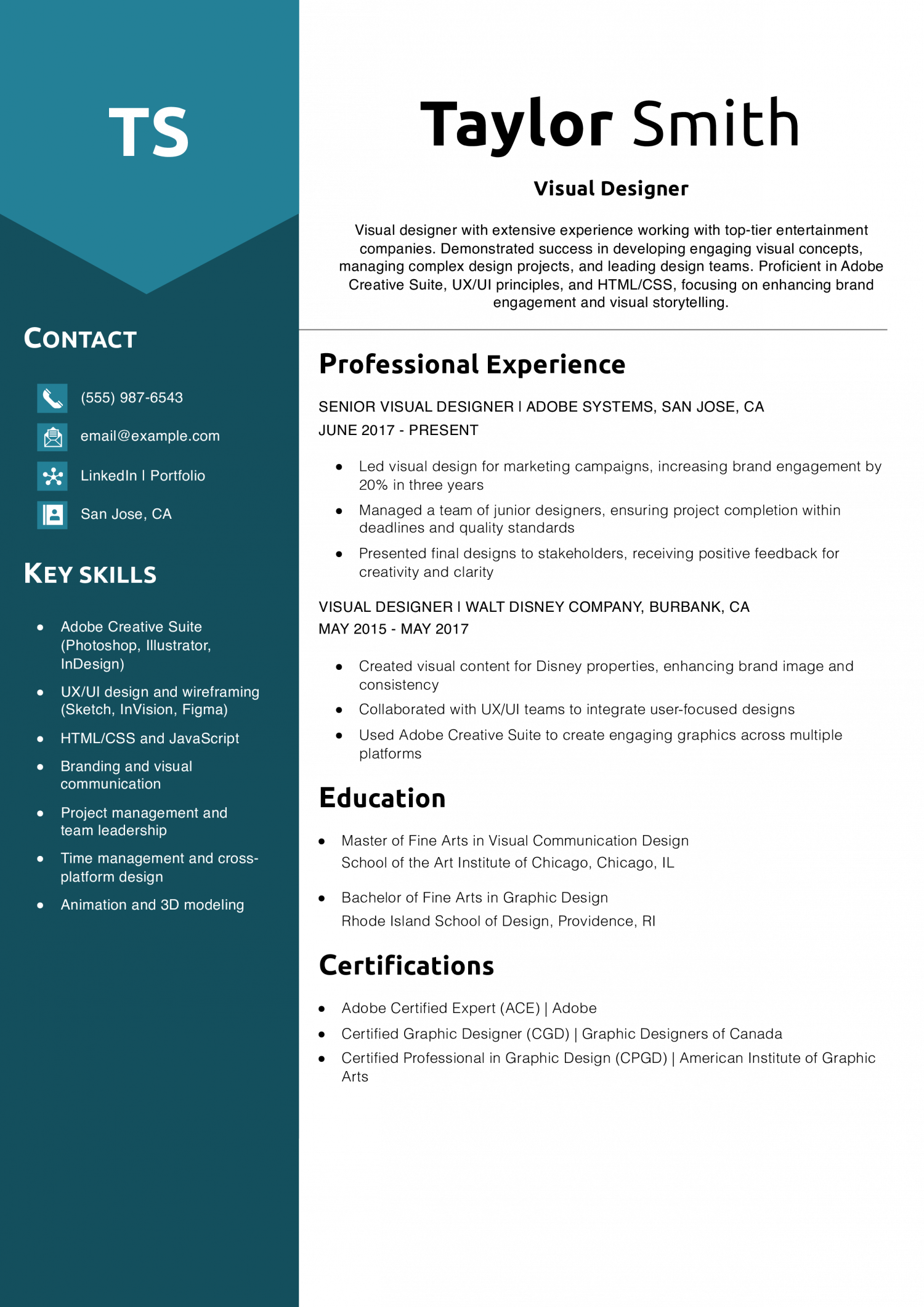 Visual Designer Resume Example