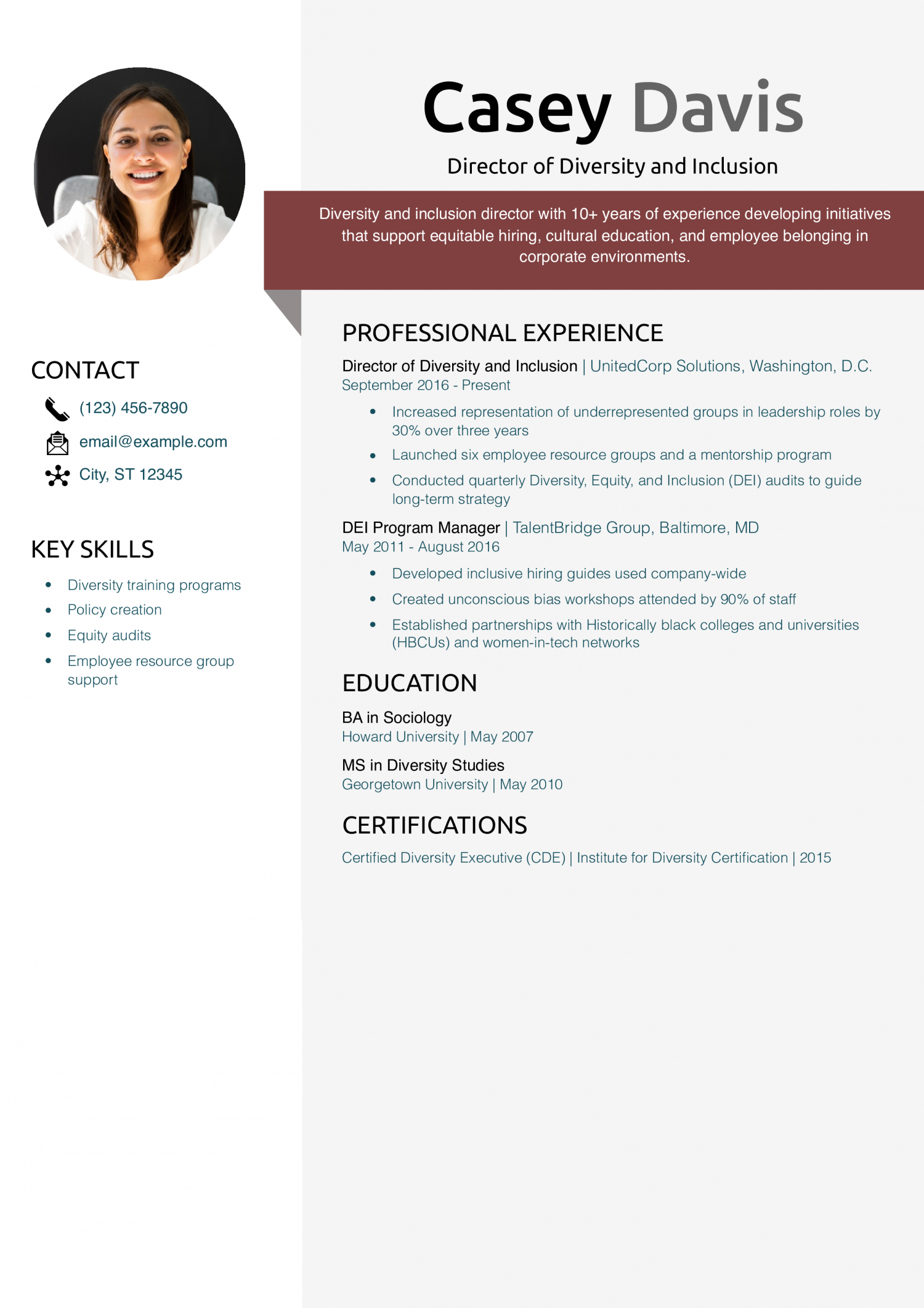 Director of Diversity and Inclusion Resume Example