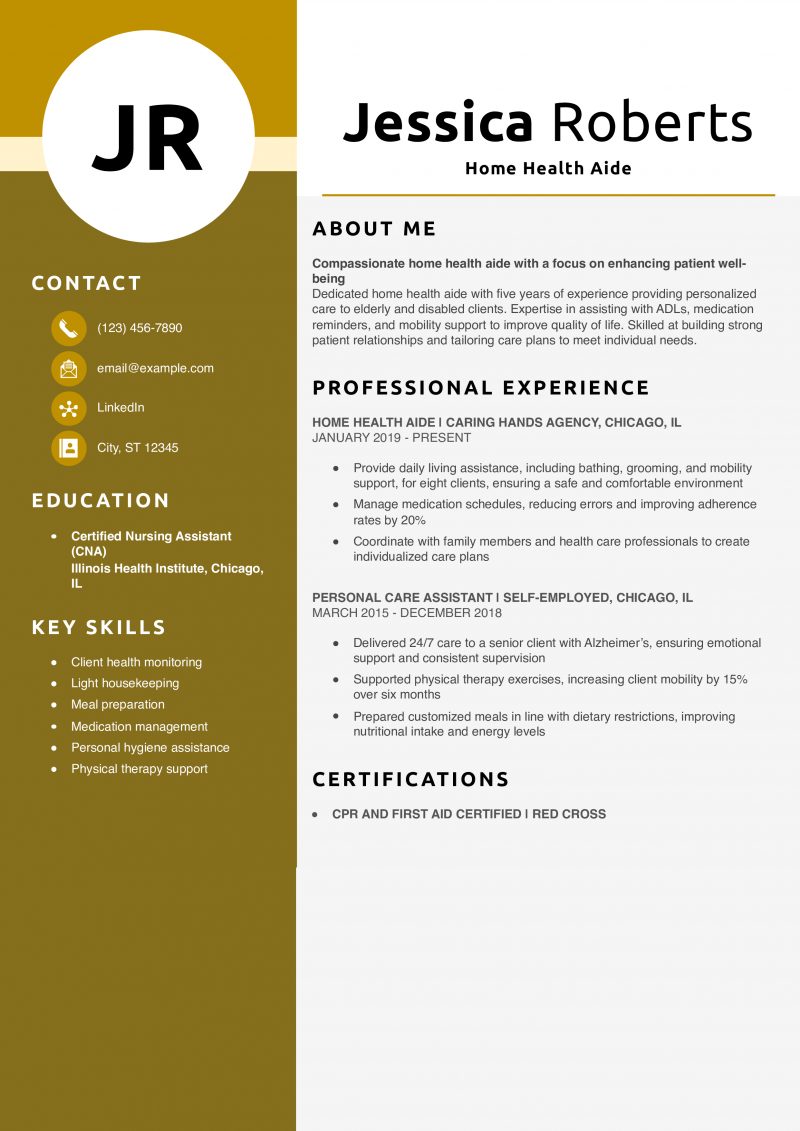 Home Health Aide Resume Example