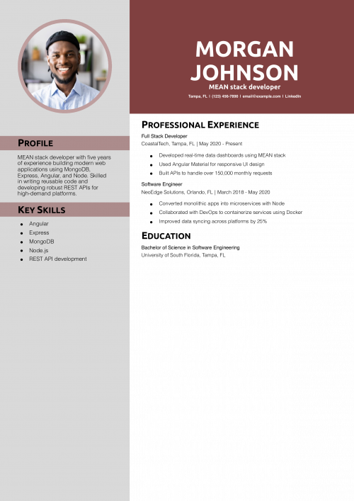 MEAN stack developer resume example