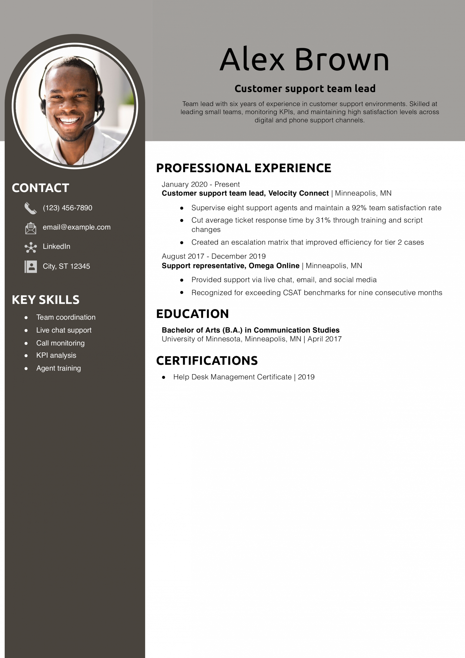 Customer support team lead resume example