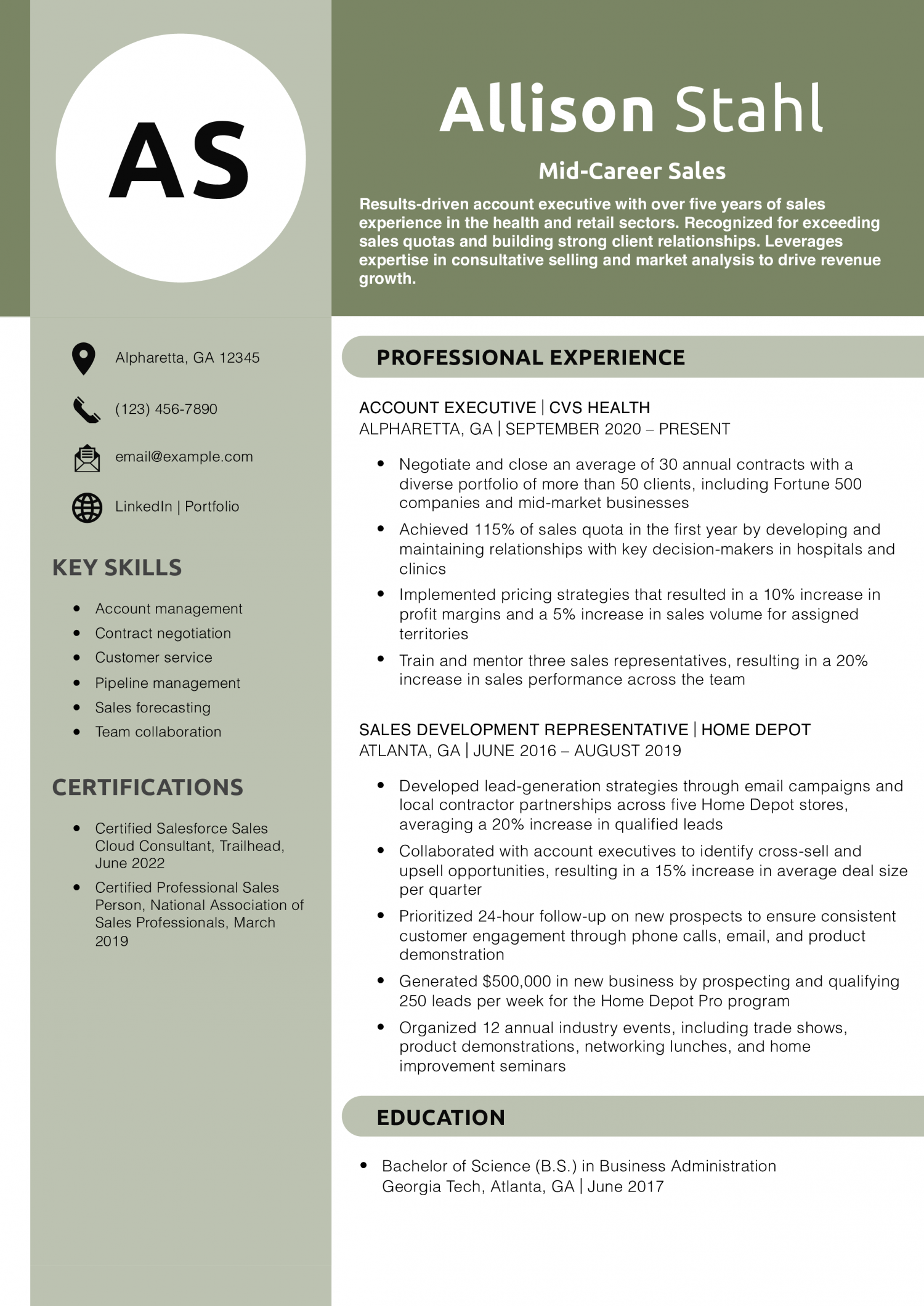 Mid-Career Sales Resume Example