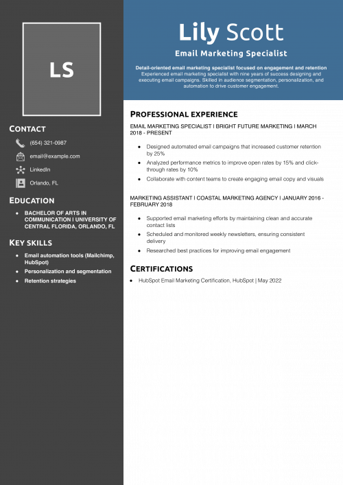 Email Marketing Specialist Resume