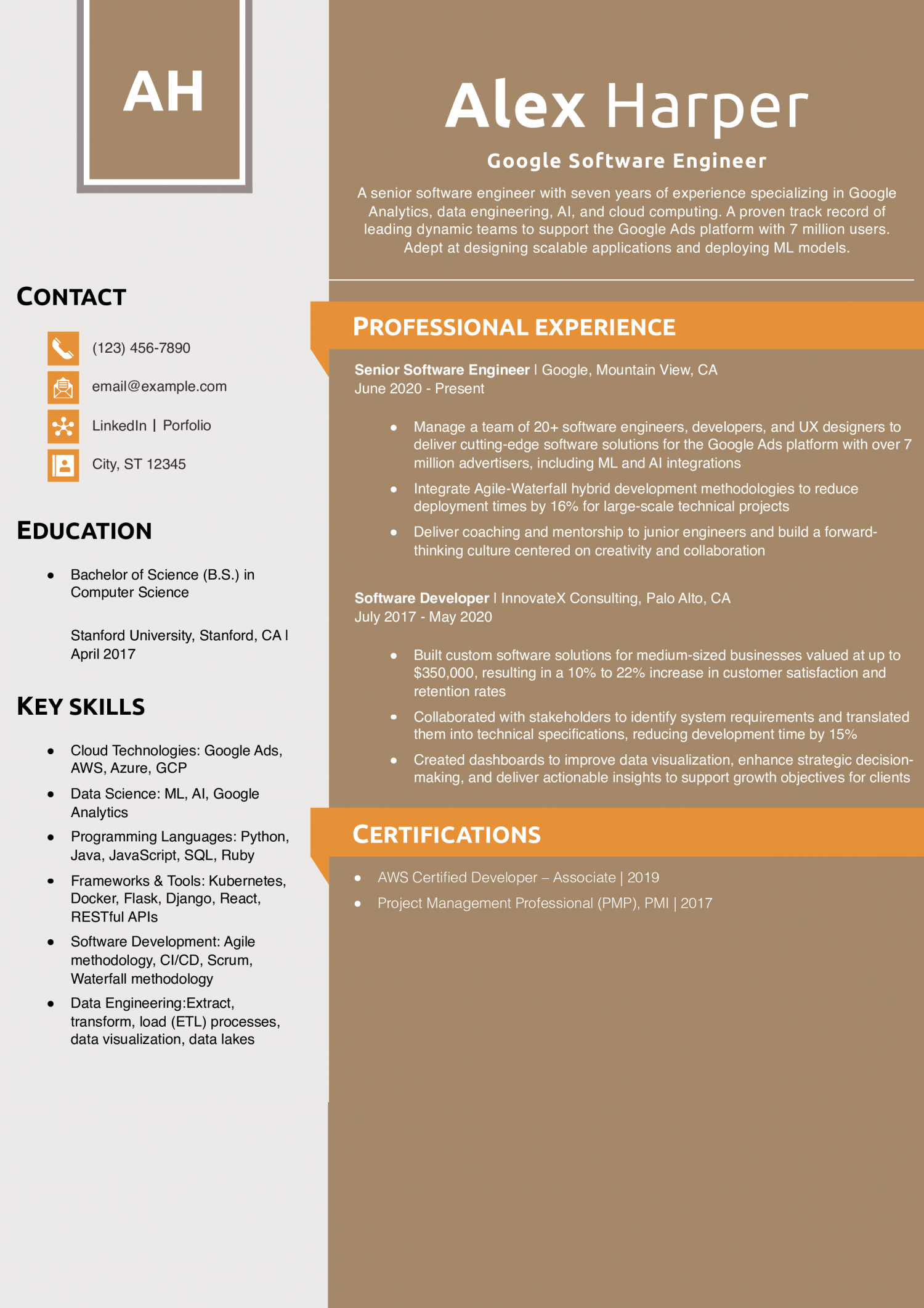 Google Software Engineer Resume Example