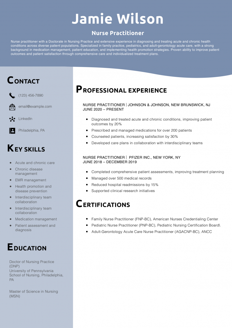 Nurse Practitioner Resume Example