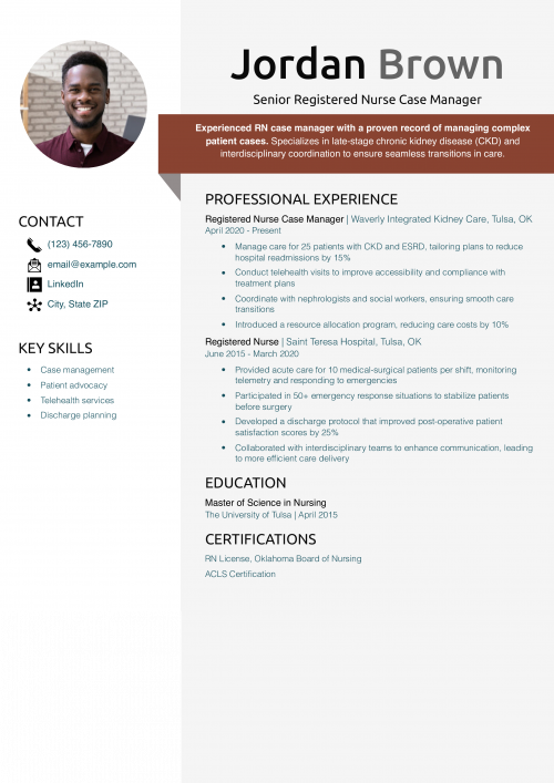 Senior Registered Nurse Case Manager Resume Example