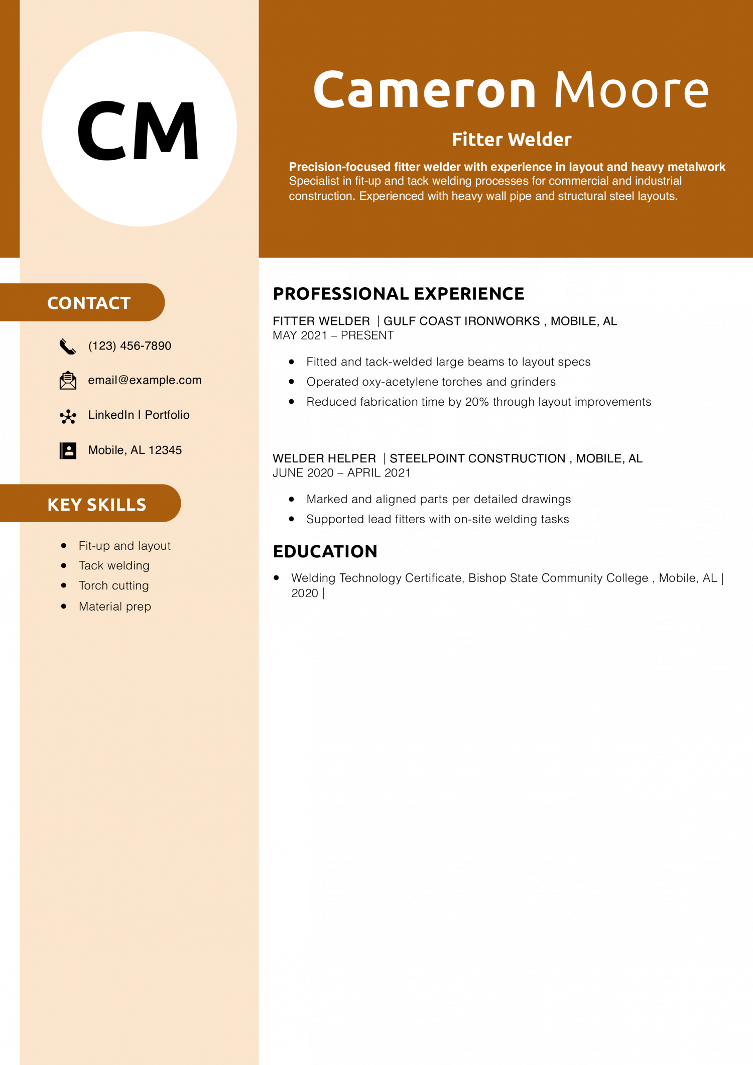 Fitter Welder Resume Example 
