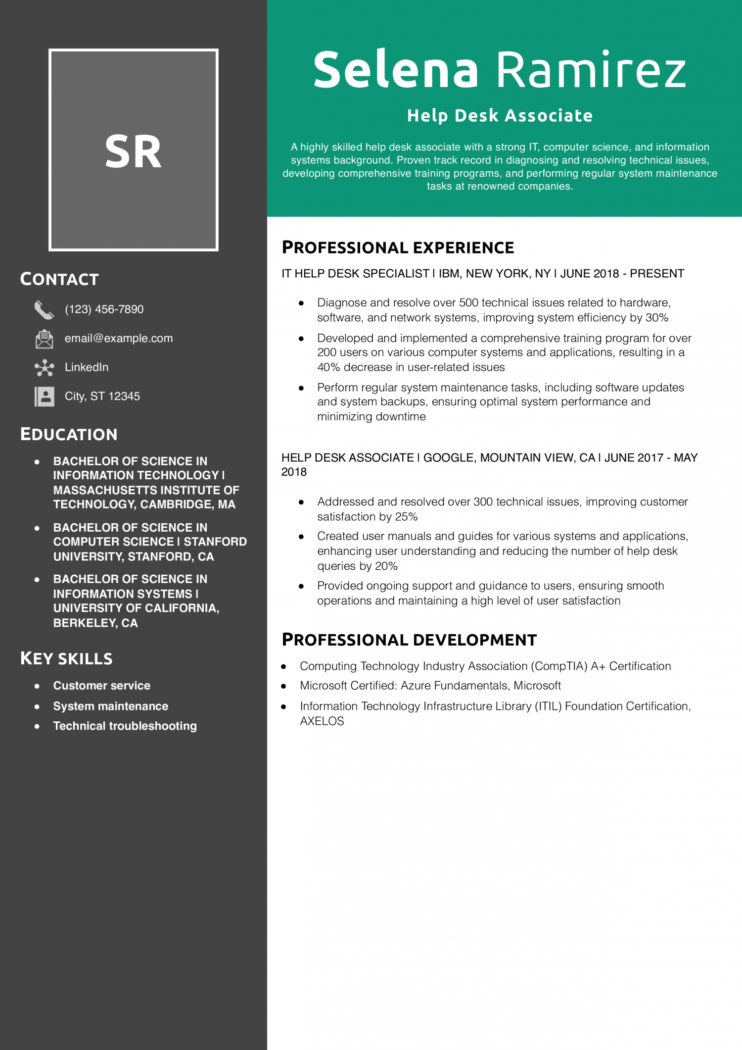 Help Desk Associate Resume Example