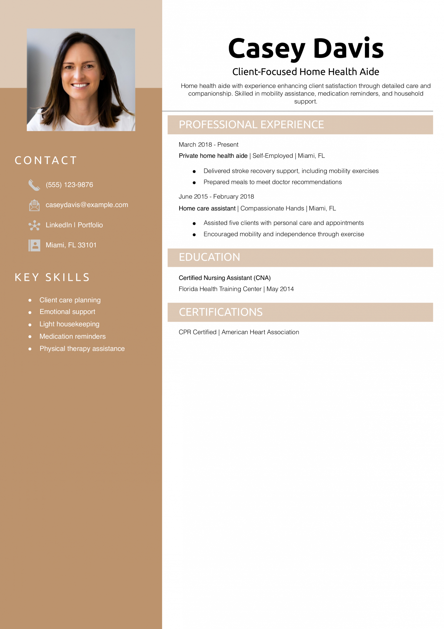 Client-Focused Home Health Aide Resume Example