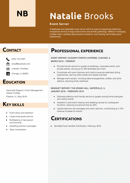 Event Server Resume Example