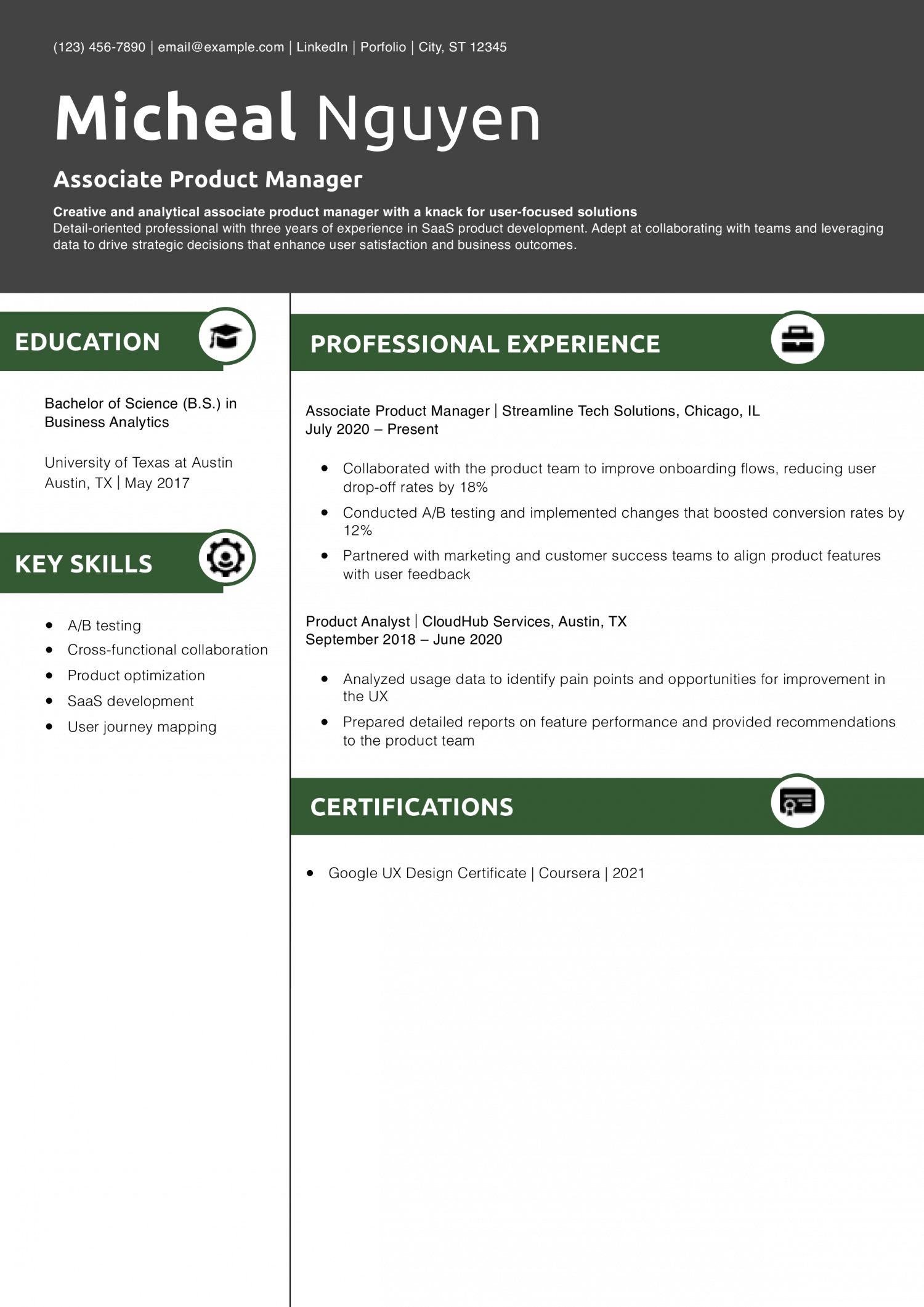 Associate Product Manager Resume Example