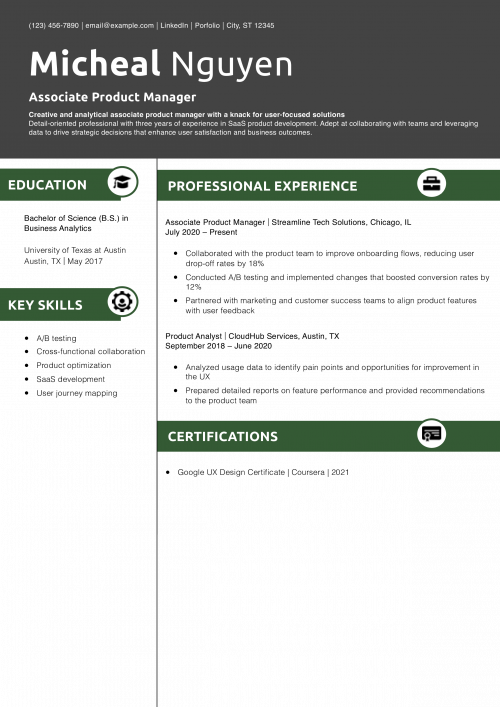 Associate Product Manager Resume Example