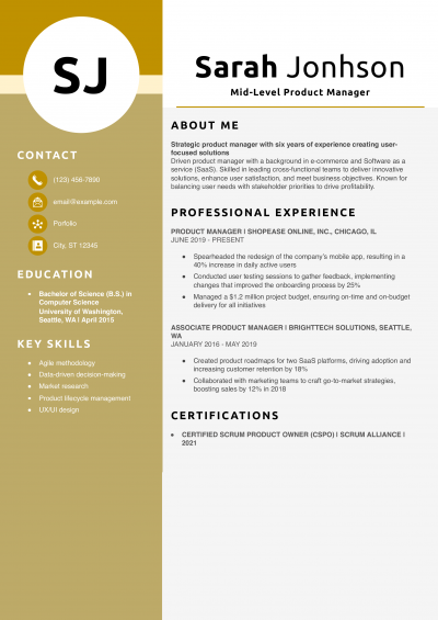 Mid-Level Product Manager Resume Example