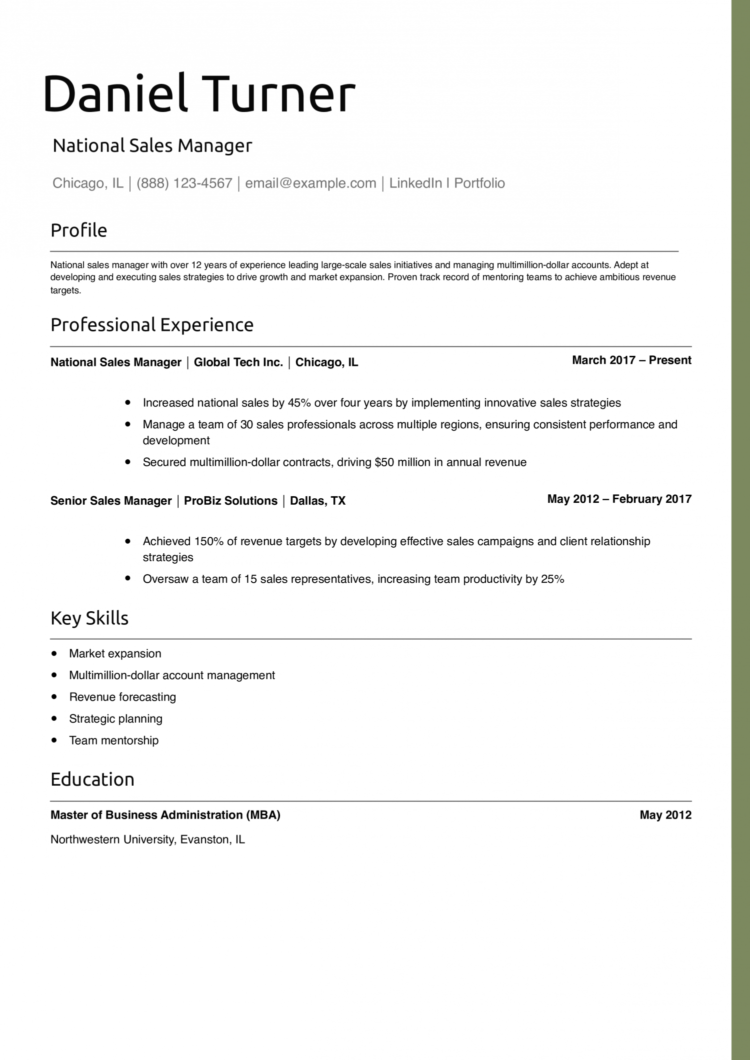 National Sales Manager Resume Example