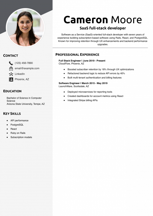 SaaS full-stack developer resume example