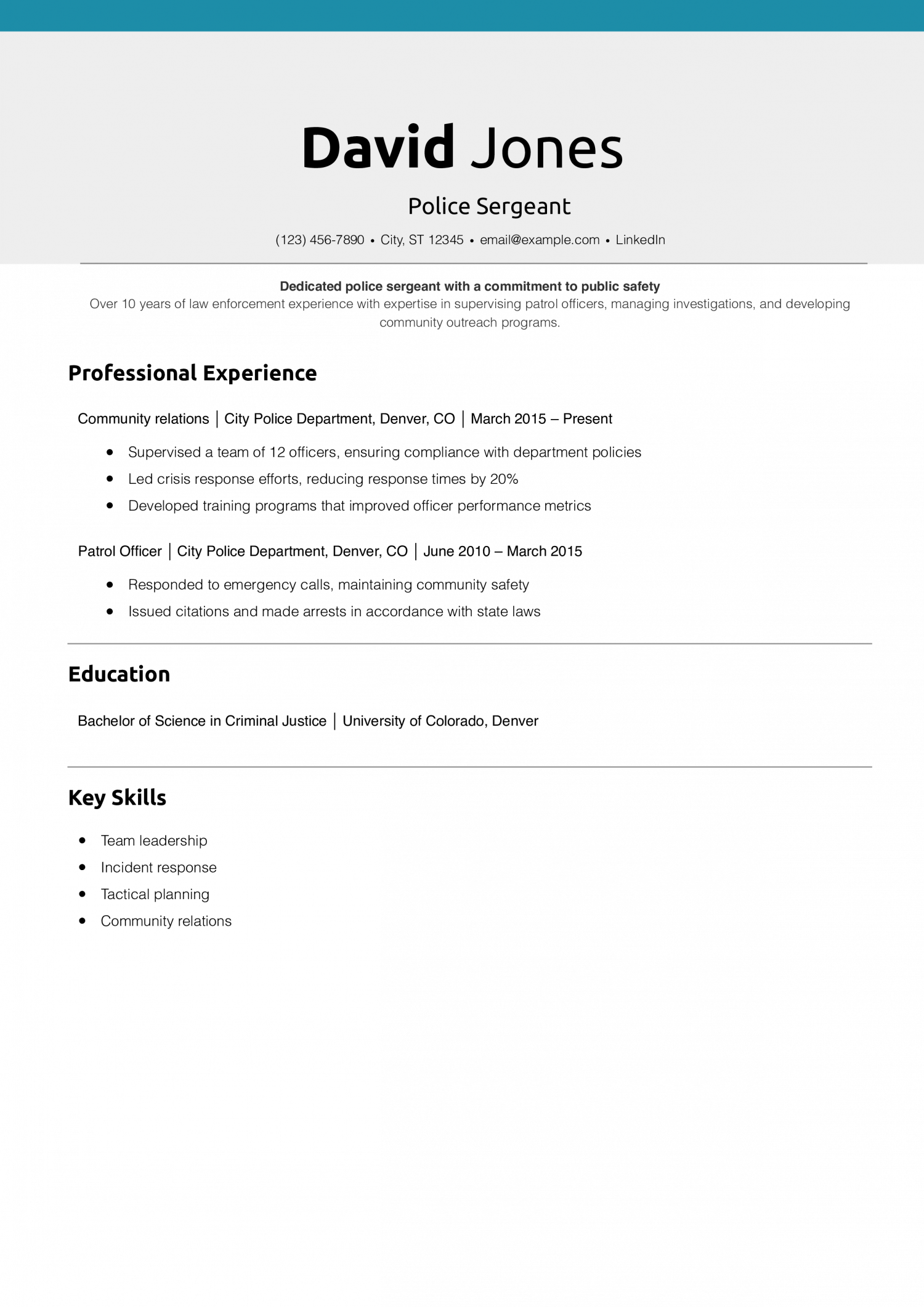 Police Sergeant Resume Example