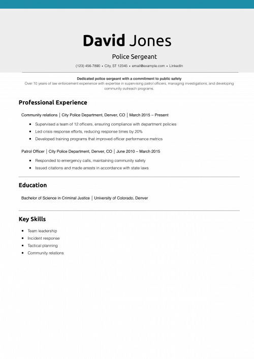 Police Sergeant Resume Example