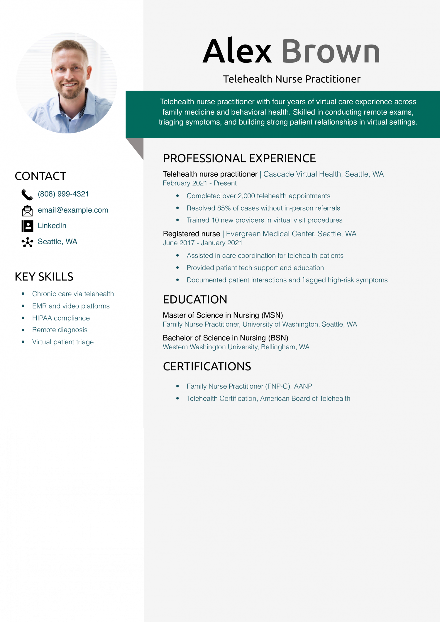 Telehealth Nurse Practitioner Resume Example