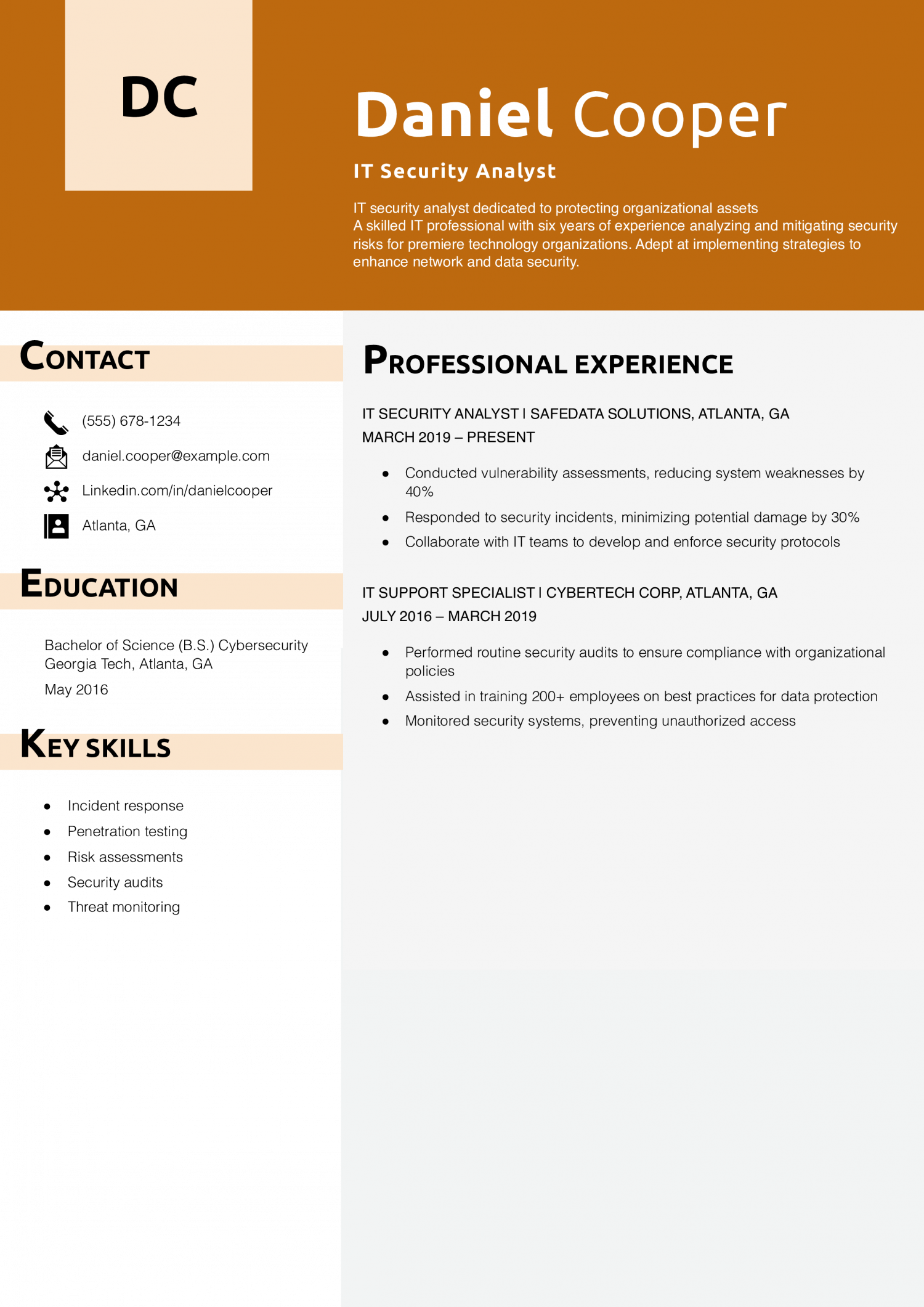 IT Security Analyst Resume Example 