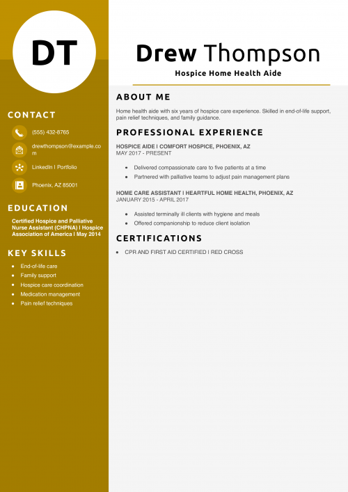 Hospice Home Health Aide Resume Example