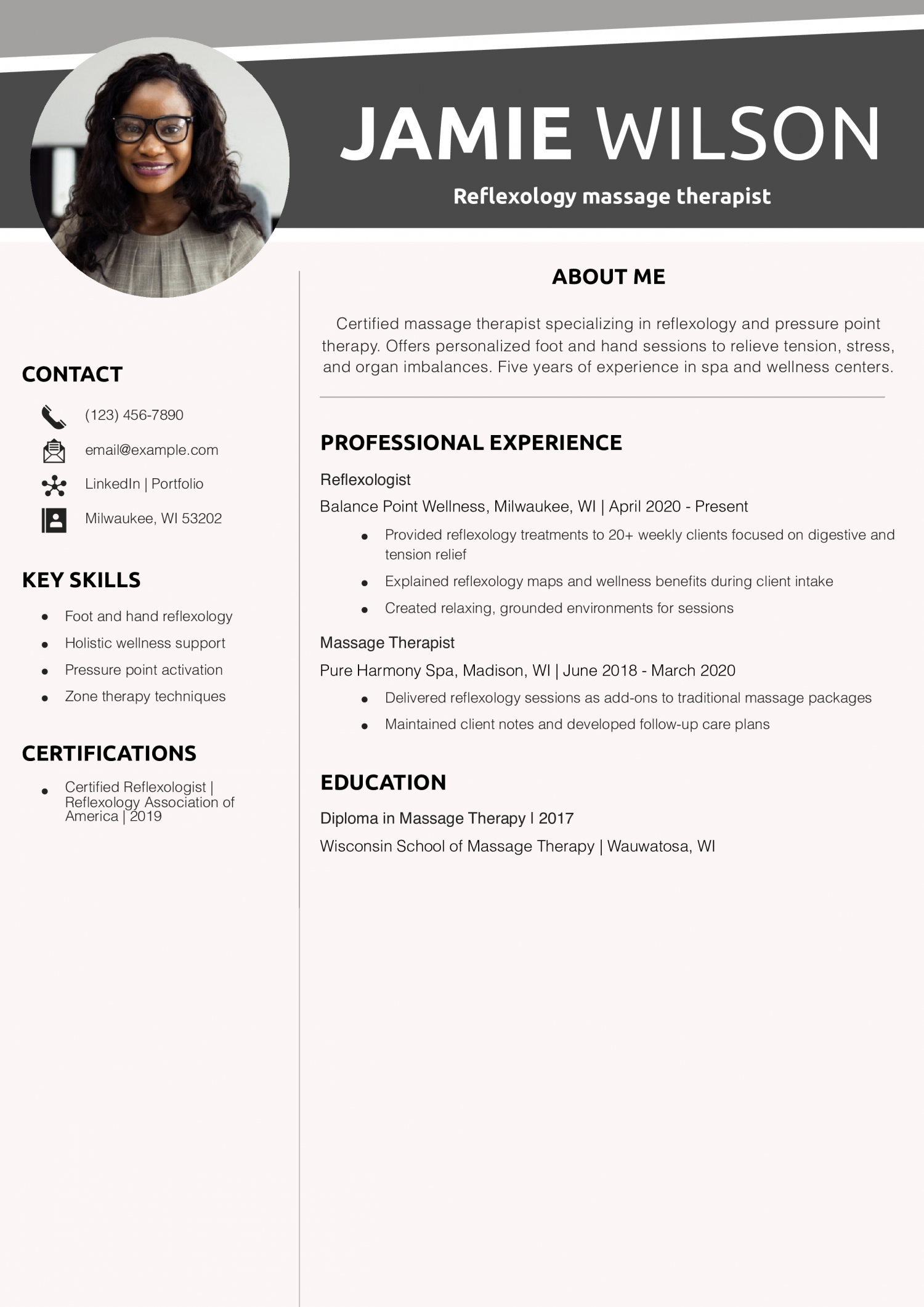 Reflexology massage therapist resume